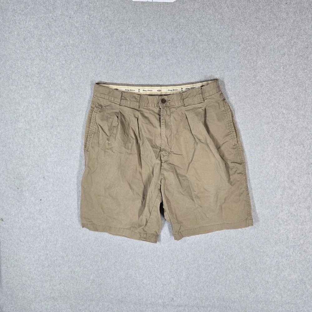 VINTAGE Tommy Bahama Men Shorts 35 Khaki Chino Pleated Pockets 8